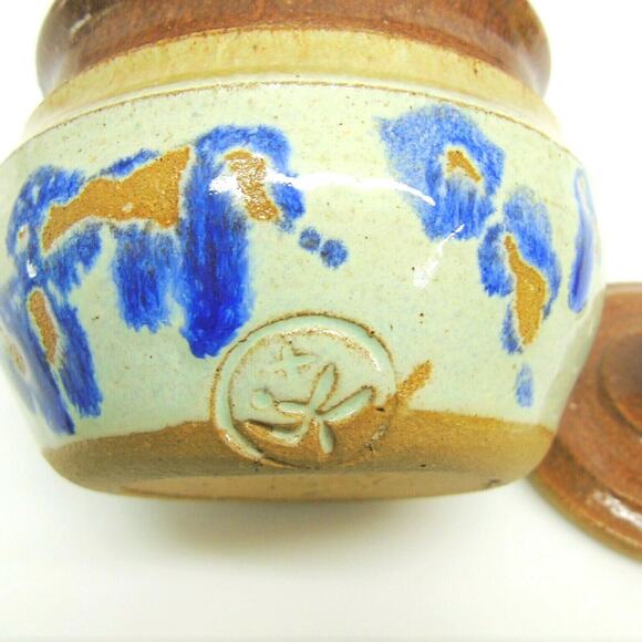 Studio Pottery SUGAR BOWL & LID Butter Jam Dish Signed African Hawaiian Designs - Picture 2 of 5